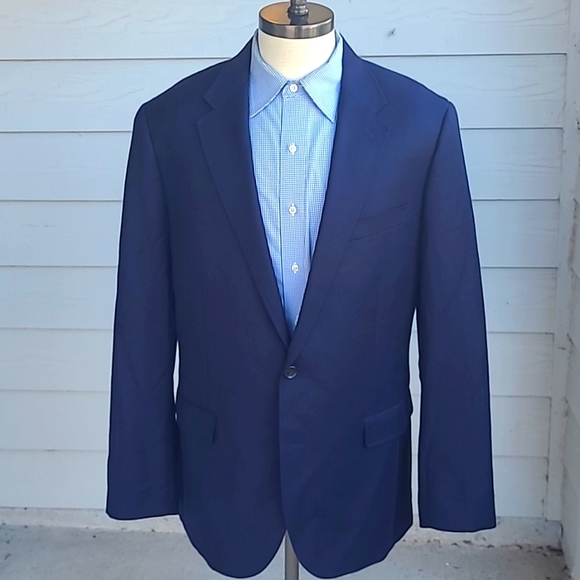 J CREW Ludlow Dark Navy Weave American Woolen Company Wool 46 L Slim Sport‎ Coat